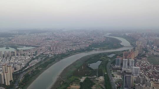 泉州大景航拍市区丰泽区晋江阴天城市