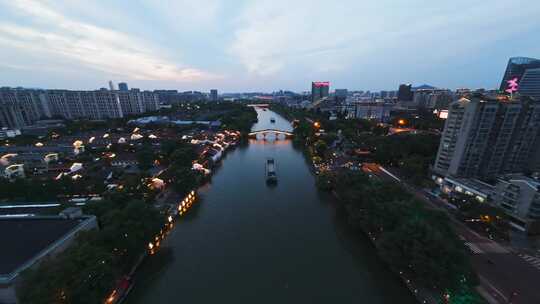 杭州运河拱宸桥夜景FPV航拍