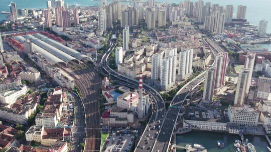 4k 航拍青岛城市道路交通运输视频素材模板下载
