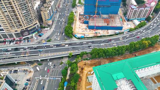 湖北武汉洪山区车流交通航拍繁忙的城市道路