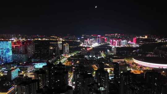 航拍四川泸州夜景泸州一环路夜景