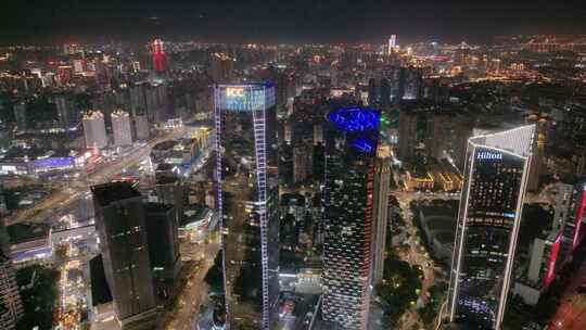 福州台江区航拍高楼大厦摩天大楼夜晚夜景福