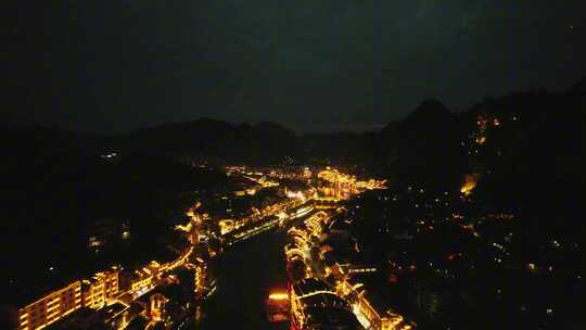 贵州黔东南镇远古镇夜景灯光航拍