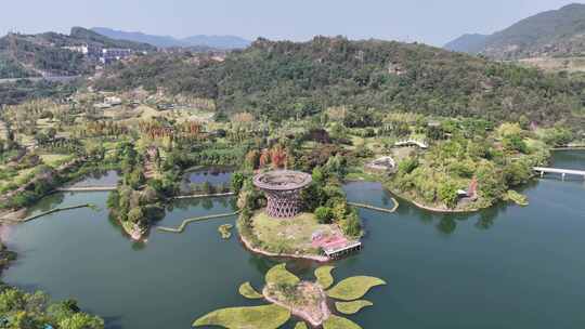 四川达州莲花湖湿地公园航拍