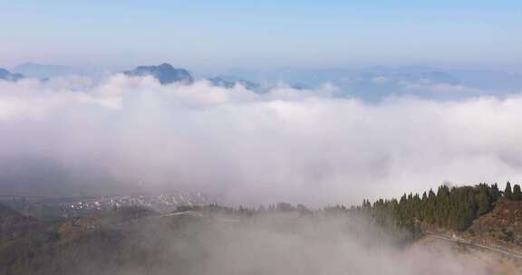 杭州富阳洞桥群山山峦晨曦云海云雾空镜