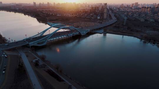 山东寿光日落大气城市风景航拍4K