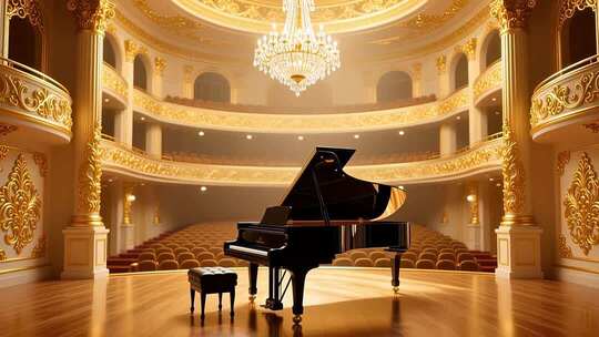 金色音乐厅钢琴演奏背景4K