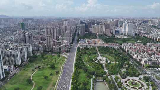 广东汕头城市绿化开放广场航拍