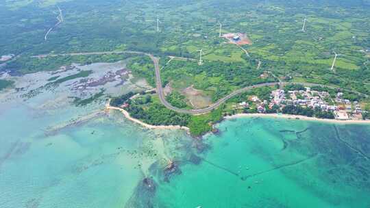 航拍海南环岛公路海洋森林海岸与海岸线航拍