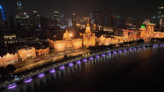 上海外滩夜景航拍视频素材模板下载