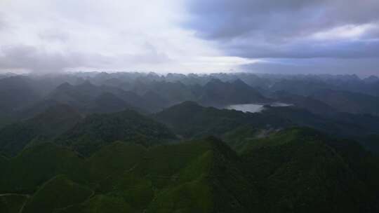 航拍清晨群山远山山峰喀斯特地貌