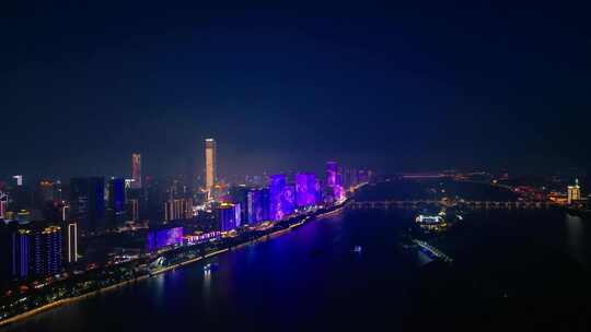 长沙市区夜景航拍