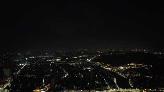 广东江门城市夜景交通航拍