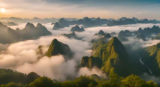 桂林山水合集山峰云海群山云雾缭绕自然风景