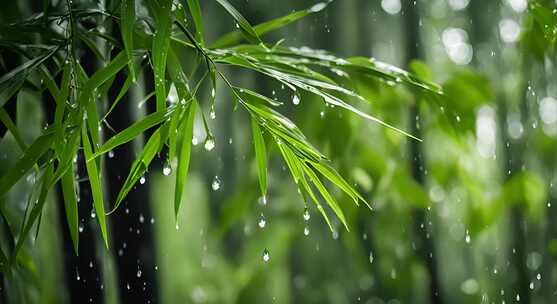 唯美雨滴森林树叶小清新植物树木