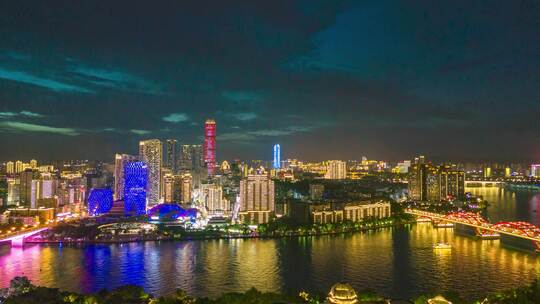 广西柳州城市夜景灯光航拍延时