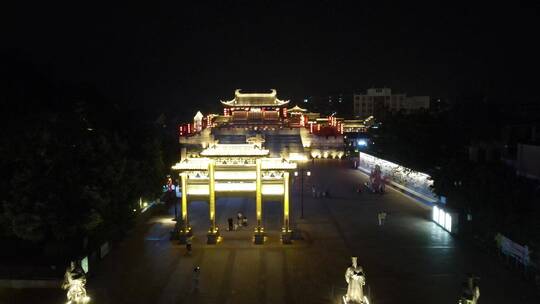 航拍江西赣州江南宋城4A景区夜景