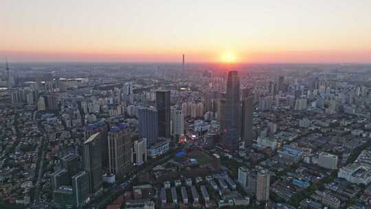 天津城市夕阳航拍