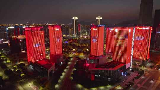 浙江台州椒江商务区夜景夜晚新年春节航拍