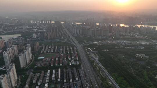洛阳城市地标落日交通经济发展航拍