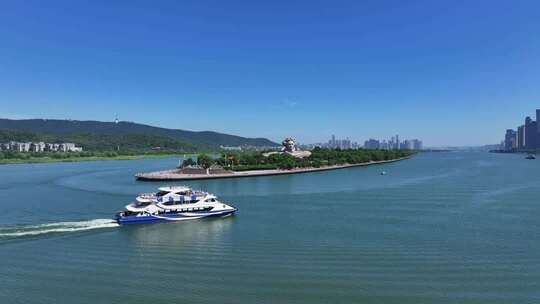 长沙橘子洲景区橘子洲大气航拍