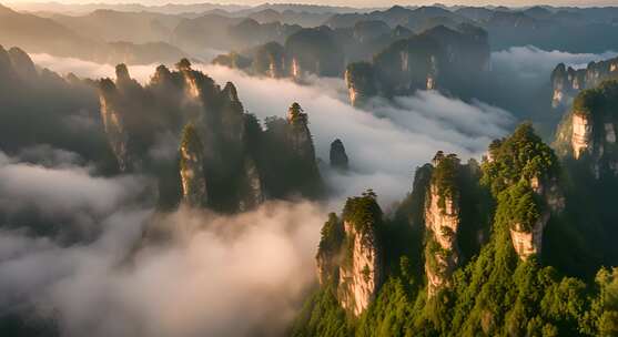 张家界山峰云海山脉日出风景云雾大自然奇峰