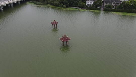 无锡蠡湖大桥水上凉亭4K航拍原视频