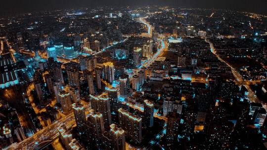 上海黄浦区南北高架夜景航拍