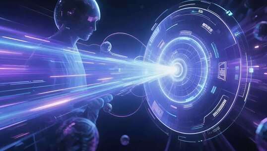 科技 穿梭 时间 时空隧道 蓝色背景 4K