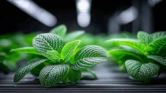 室内水培植物在生长灯下茁壮成长