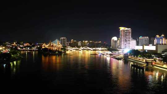 航拍福州闽江中洲岛解放大桥夜景