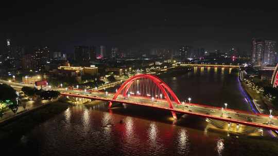 四川德阳彩虹桥夜景灯光航拍