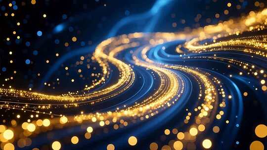 金色粒子光线流动舞台背景素材科技质感4K