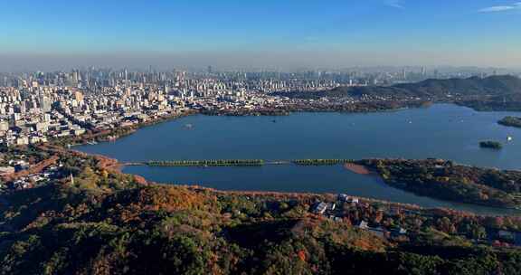 杭州西湖全景秋季航拍