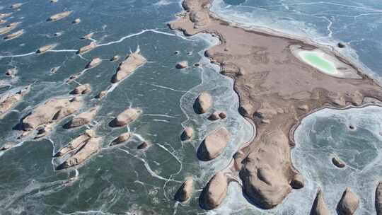 青海海西水上雅丹冰面沙地航拍视频