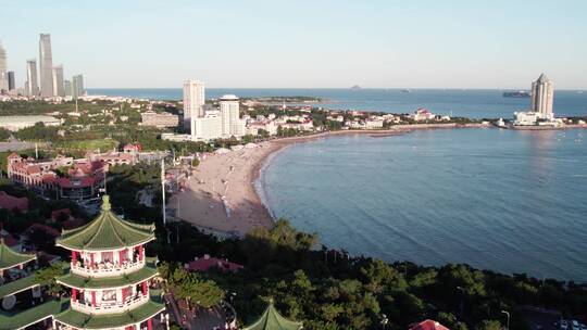 航拍青岛汇泉湾风景全景大画幅 4k