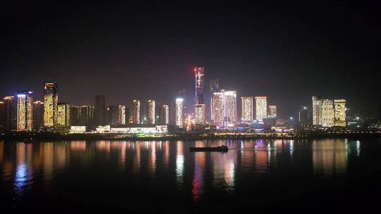 航拍长沙河西湘江城市夜景