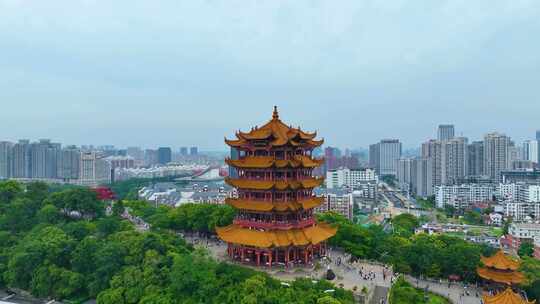 武汉黄鹤楼航拍湖北武昌区地标建筑城市风景