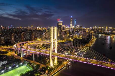 上海夜景南浦大桥航拍延时