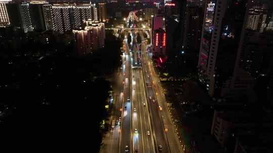 航拍四川成都城市地标夜景