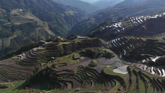 贵州黔东南加榜梯田古村落公路旅行航拍风光