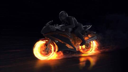 摩托车轮子火焰燃烧明亮粒子logo演绎AE模板