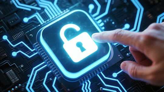 手指点击芯片上锁图标素材