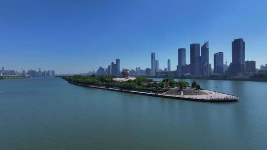 长沙橘子洲景区橘子洲大气航拍