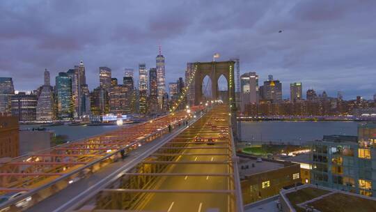 航拍纽约市布鲁克林桥视频素材模板下载