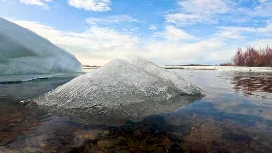 大兴安岭河水初开·浮冰视频素材模板下载