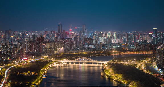 沈阳城市夜景超级月亮天际线航拍素材