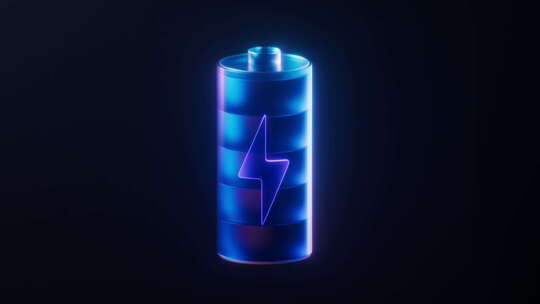 新能源电池与霓虹灯光效果循环动画3D渲染