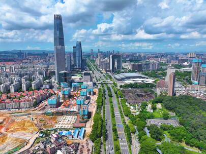 广东省东莞市东莞大道航拍延时车流城市风景