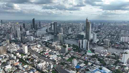 泰国航拍曼谷CBD城市高楼天际线风光